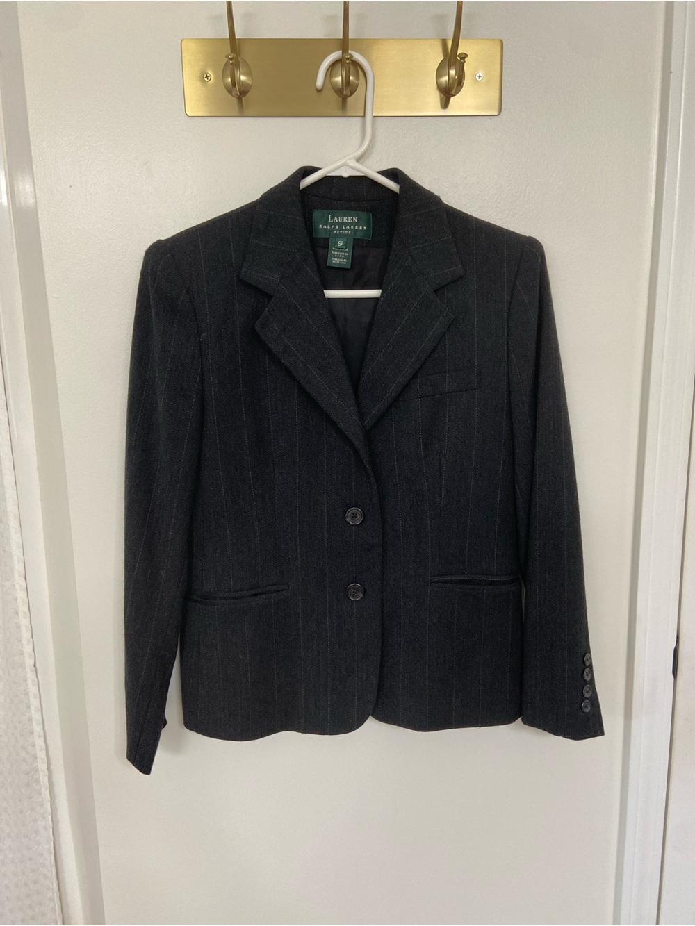 Lauren Ralph Lauren Petite Blazer Women’s 6P Charcoal Pinstripe Wool Blend Made